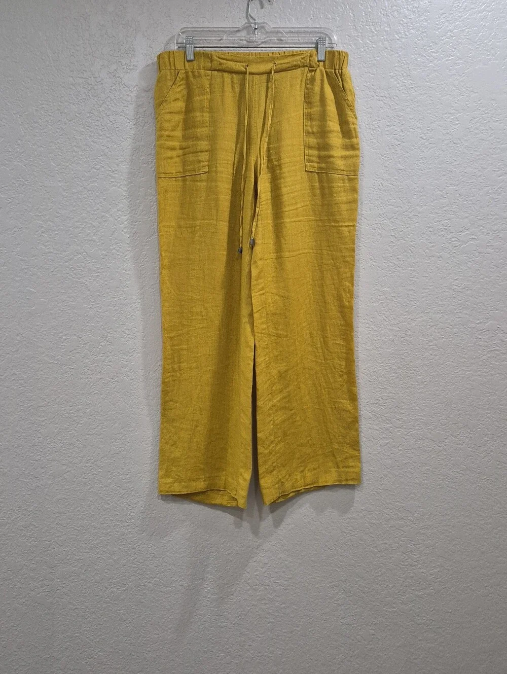Style & Co. 100% Linen Wide Leg Pants Mustard Yellow Elastic Drawstring Size 6